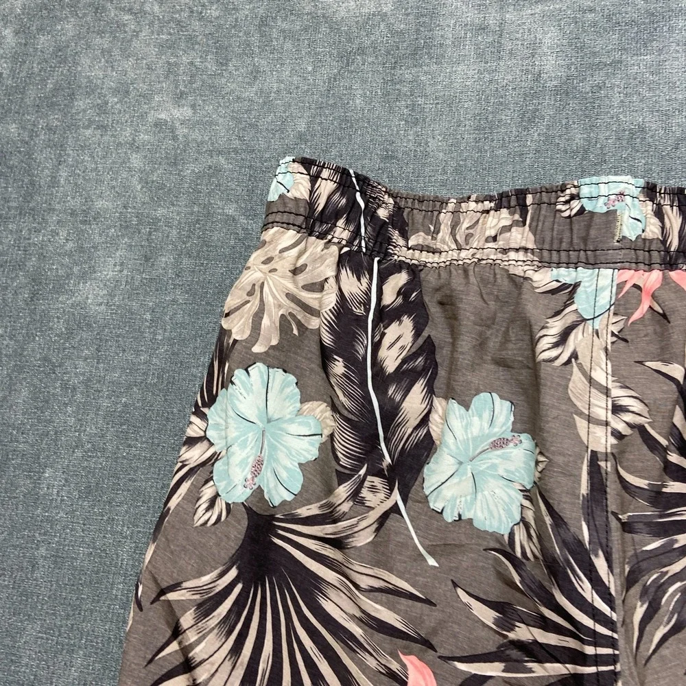 Hurley Board Shorts Mens Medium Gray Tropical Floral Stretch Swim Trunks Beach